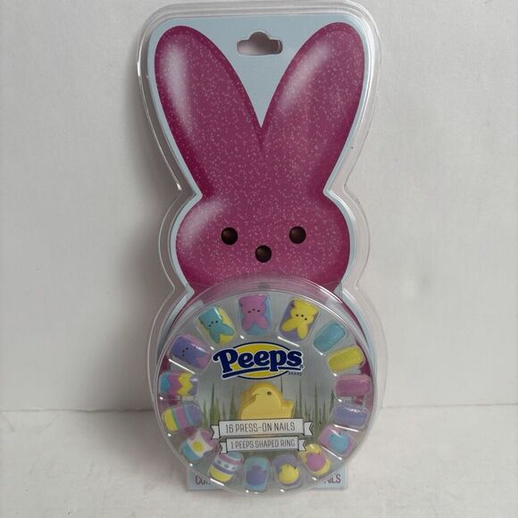 NEW~PEEPS PRESS-ON NAILS~16 PRESS-ON NAILS +  PEEPS SHAPED RING - Picture 1 of 3